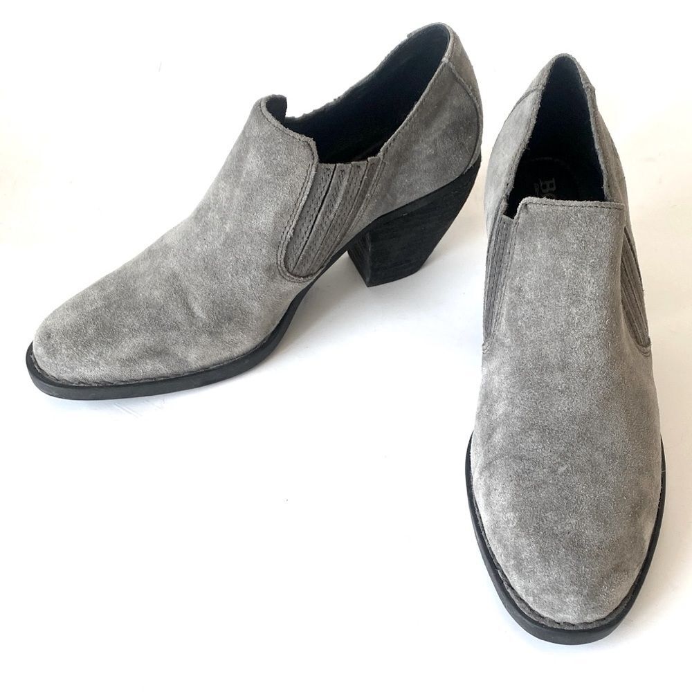 Born Women's Taupe Gray Suede Leather Heeled Boots Side Gore Sz 10 Boho Chic